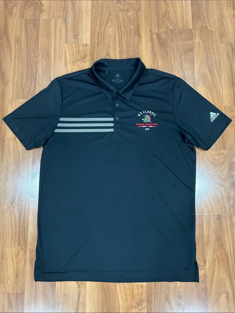 adidas Black Polo with Grey Stripe and Logo
